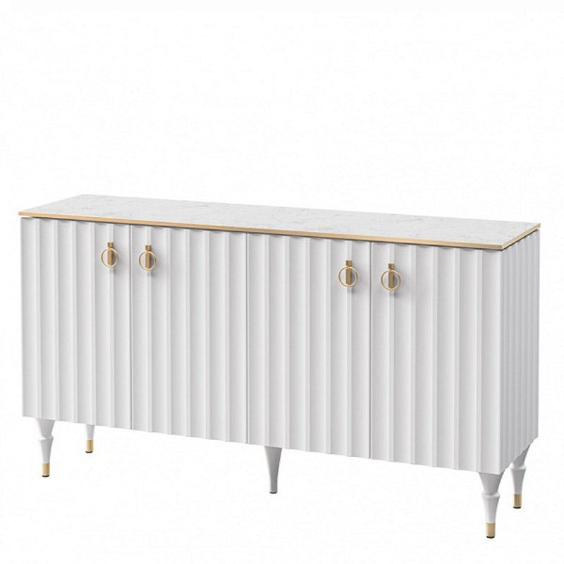 Консоль четырёхдверная с белым рельефным фасадом Expanses of Beauty Белый Золотой Белый Мрамор Bianco в Грозном | Loft Concept 