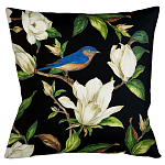 Декоративная подушка чёрная с изображением птицы в саду Blooming Blue Birds варинант исполнения - 1 | Loft Concept в Грозном