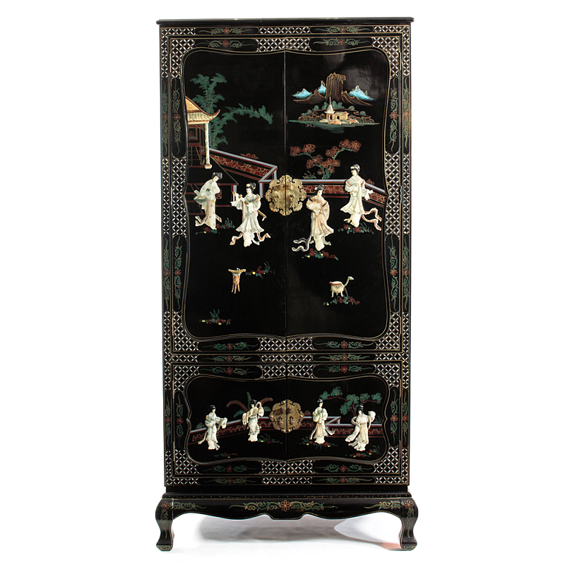 Шкаф черный в китайском стиле  Chinese Cabinet Black Черный Мульти в Грозном | Loft Concept 