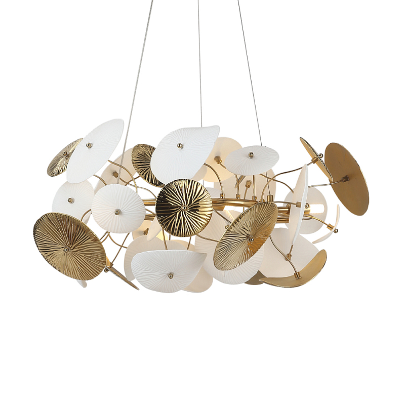 Люстра с белыми и золотистыми цветами Dahlia Flowers Lamp Белый Латунь в Грозном | Loft Concept 