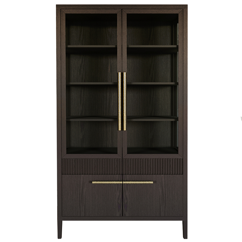 Витрина Primo со стеклянными фасадами и буфетом шпон Темный орех Темный дуб Золотой в Грозном | Loft Concept 