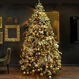 Дизайнерская Елка с Золотыми Новогодними игрушками Christmas Tree Golden Stars