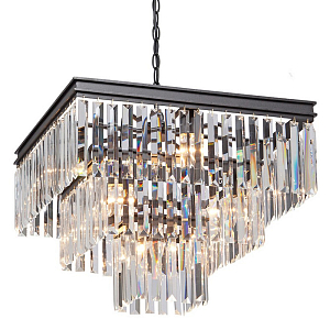 Люстра RH 1920s Odeon Clear Glass Fringe Chandelier - 3 square Прозрачное стекло 53 см