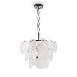 Люстра из белых стеклянных дисков на серебрянном каркасе White Glowing Reflectors варинант исполнения - 3 | Loft Concept в Грозном