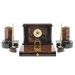 Настольный письменный набор с часами из природного камня обсидиана Royal Stone варинант исполнения - 1 | Loft Concept в Грозном