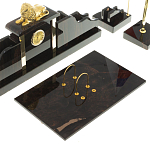 Настольный письменный набор из чёрного обсидиана с декором в виде льва Golden Lion варинант исполнения - 3 | Loft Concept в Грозном