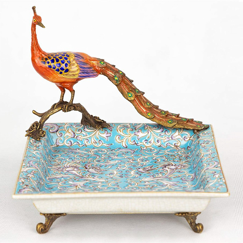 Блюдо Fire Peacock Голубой пастельный Бронза Оранжевый в Грозном | Loft Concept 