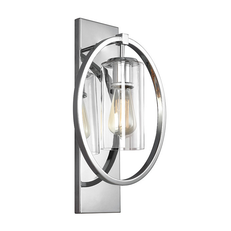 Бра цвета хром с круглой рамой и цилиндрическим прозрачным стеклянным плафоном на прямоугольном основании Feiss Хром Прозрачное Стекло в Грозном | Loft Concept 