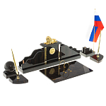 Настольный письменный набор из чёрного обсидиана с декором в виде льва Golden Lion варинант исполнения - 2 | Loft Concept в Грозном