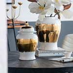 Ваза белая с крышкой и золотистыми фрагментами Chinoiserie Ceramics варинант исполнения - 1 | Loft Concept в Грозном