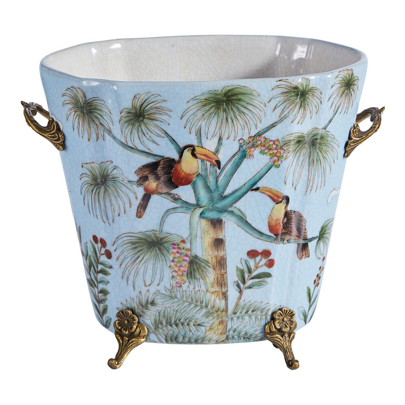 Кашпо из голубого фарфора с бронзовыми элементами Blue Garden Голубой Мульти Бронза в Грозном | Loft Concept 