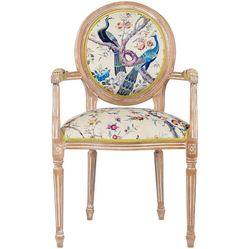 Полукресло из массива бука бежевое с изображением птиц и цветов Beige Green Chinoiserie Garden Chair Бежевый Салатовый Мульти Полукресло из массива бука бежевое с изображением птиц и цветов Beige Green Chinoiserie Garden Chair Бежевый Салатовый Мульти в Грозном | Loft Concept