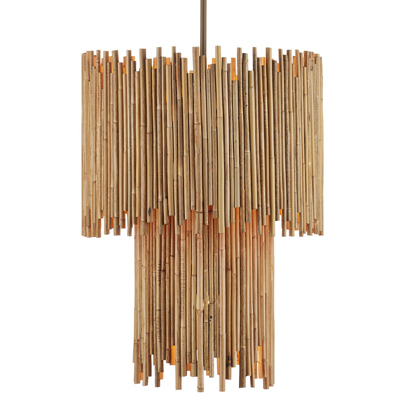 Подвесной светильник двухъярусный с абажуром из ротанга Wicker Furniture Бежевый в Грозном | Loft Concept 