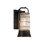 Настенный фонарь цилиндрической формы с рифленым стеклом в золотом каркасе на черном прямоугольном основании Eurofase варинант исполнения - 11 | Loft Concept в Грозном