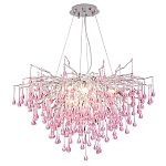 Люстра серебрянная с розовыми стеклянными подвесками в форме капель FAIRYTREE Light варинант исполнения - 3 | Loft Concept в Грозном
