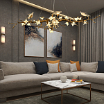 Люстра в виде золотой ветки с цветами и птичками Marvelous Garden варинант исполнения - 2 | Loft Concept в Грозном