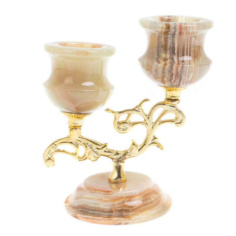 Подсвечник двухрожковый из натурального камня оникс Stone Candlestick Бежевый Золотой Подсвечник двухрожковый из натурального камня оникс Stone Candlestick Бежевый Золотой в Грозном | Loft Concept