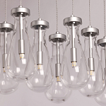 Люстра с 9-ю прозрачными плафонами из стекла в форме капли на прямоугольном потолочном основании цвета хром Lucid Rain  варинант исполнения - 4 | Loft Concept в Грозном