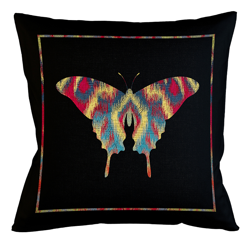 Подушка декоративная бабочка разноцветная Ikat Pattern Черный Мульти Бежевый Подушка декоративная бабочка разноцветная Ikat Pattern Черный Мульти Бежевый в Грозном | Loft Concept