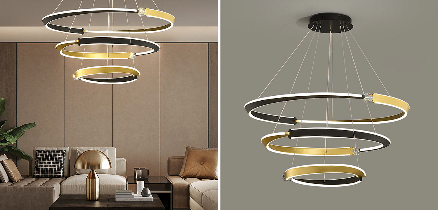 Люстра Кольца Ring Horizontal Cyril Три кольца Черный Золотой Люстра Кольца Ring Horizontal Cyril Три кольца Черный Золотой - Loft-Concept в Грозном