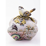 Шкатулка фиолетового цвета с рисунком бабочек и крышкой с фигуркой птицы на ветке Eden Garden варинант исполнения - 2 | Loft Concept в Грозном