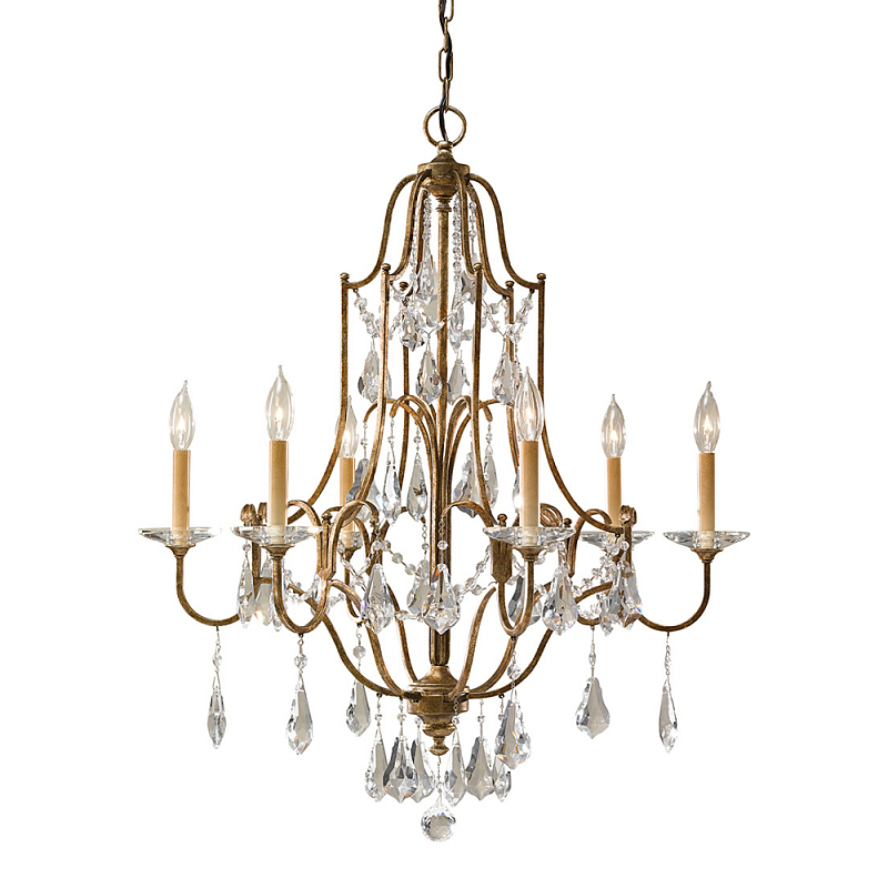 Люстра в бронзовом цвете с 6-ю лампами в форме свечей со стеклянными подвесками в классическом стиле Feiss Бронза Прозрачное Стекло в Грозном | Loft Concept 