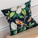 Декоративная подушка чёрная с изображением птиц и цветов Blooming Birds 2 варинант исполнения - 2 | Loft Concept в Грозном