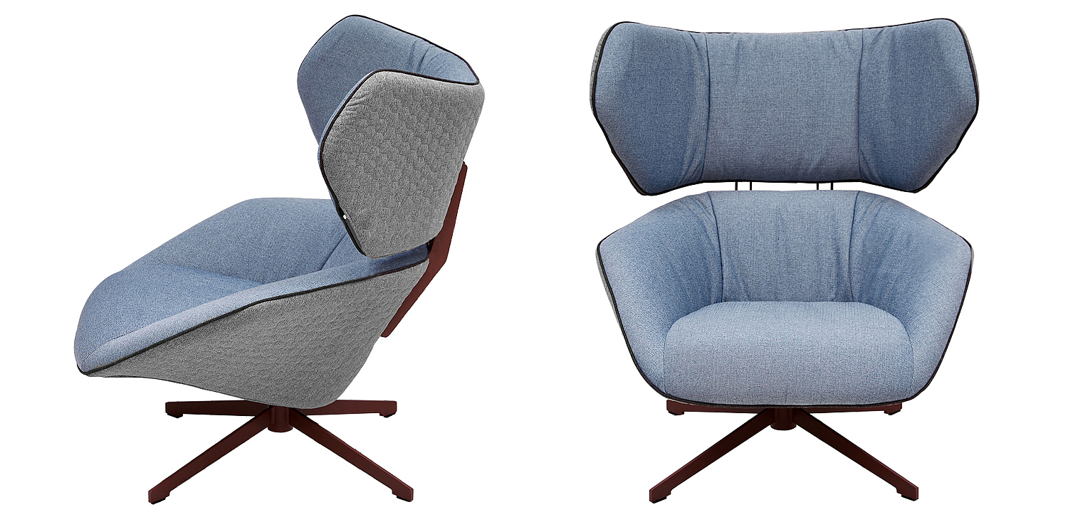 Вращающееся кресло с двухцветной обивкой Wilder Armchair голубой и серый Вращающееся кресло с двухцветной обивкой Wilder Armchair голубой и серый - Loft-Concept в Грозном