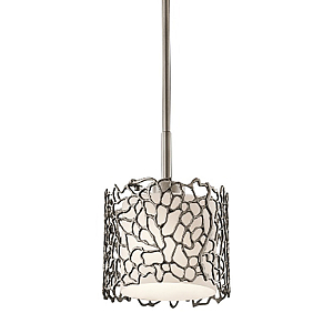 Подвесной светильник с цилиндрическим белым плафоном с ажурным узором цвета олово Kichler