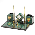 Настольный письменный набор из змеевика с часами и гербом Successful Leader варинант исполнения - 2 | Loft Concept в Грозном