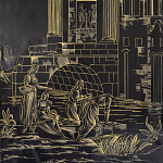 Обои ручная роспись Views of Italy Gold Outline варинант исполнения - 1 | Loft Concept в Грозном