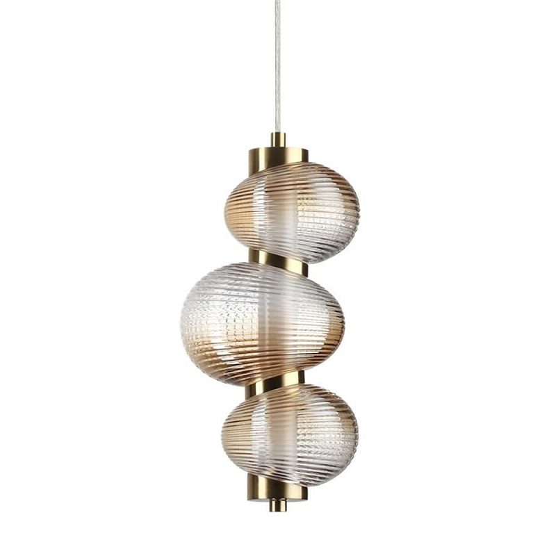 Подвесной светильник с 3-мя рифлеными стеклянными шарами Marcelh Light Бронза Прозрачный Хром Серый в Грозном | Loft Concept 