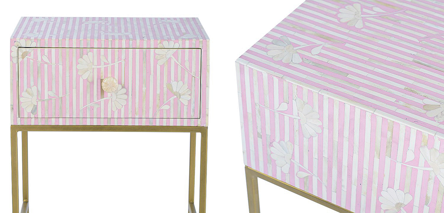 Тумбочка Pink Flower Indian Bone Inlay nightstand Тумбочка Pink Flower Indian Bone Inlay nightstand - Loft-Concept в Грозном