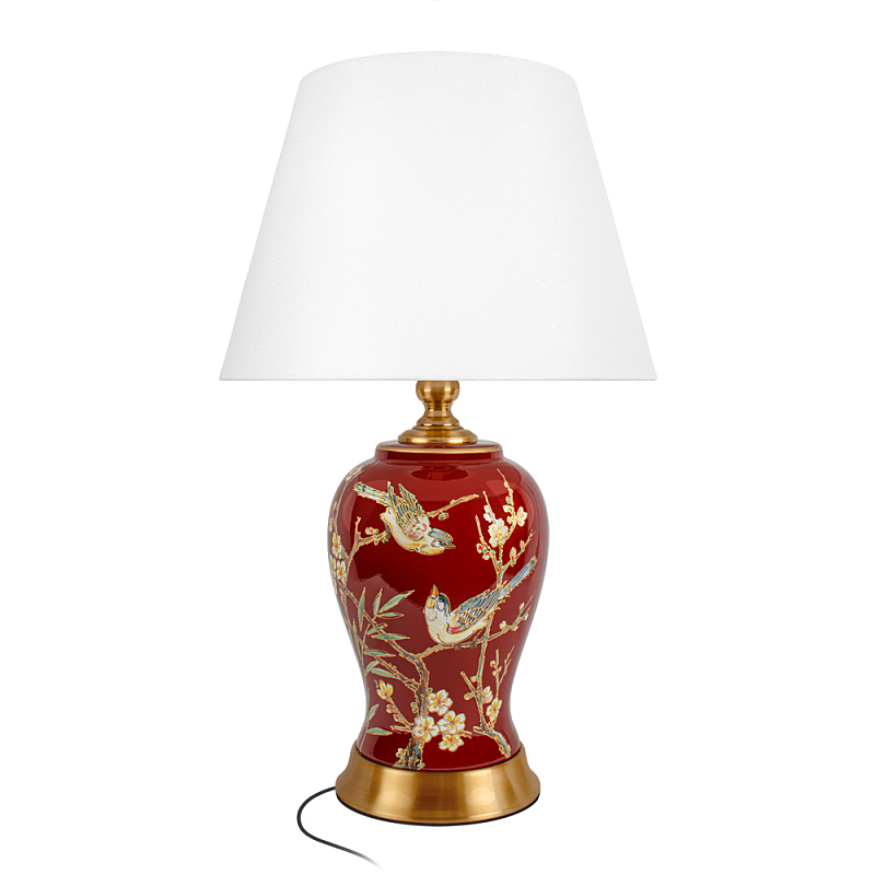Настольная лампа бордовая с изображением птиц Slip Away Белый Красный Бронза в Грозном | Loft Concept 