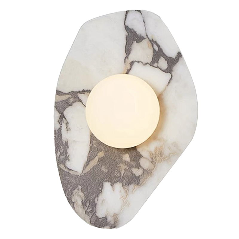 Бра с каменным основанием и плафоном из стекла в форме шара Shaw Marble Lighting Белый Серый Бежевый Бра с каменным основанием и плафоном из стекла в форме шара Shaw Marble Lighting Белый Серый Бежевый в Грозном | Loft Concept