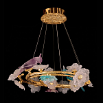 Люстра круглая на золотом каркасе с птичками и цветочным декором Miscellaneous herbs варинант исполнения - 5 | Loft Concept в Грозном