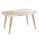 Обеденный стол с прямоугольной бежевой столешницей из стекла на 4-х деревянных ножках Beige Marble варинант исполнения - 1 | Loft Concept в Грозном