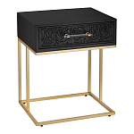 Приставной столик с резным узором на выдвижном ящике Black Table Carved Pattern варинант исполнения - 1 | Loft Concept в Грозном