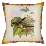 Декоративная подушка бежевая в разноцветную полоску с изображением птиц и цветов Blooming Birds Colorful Cushion варинант исполнения - 7 | Loft Concept в Грозном