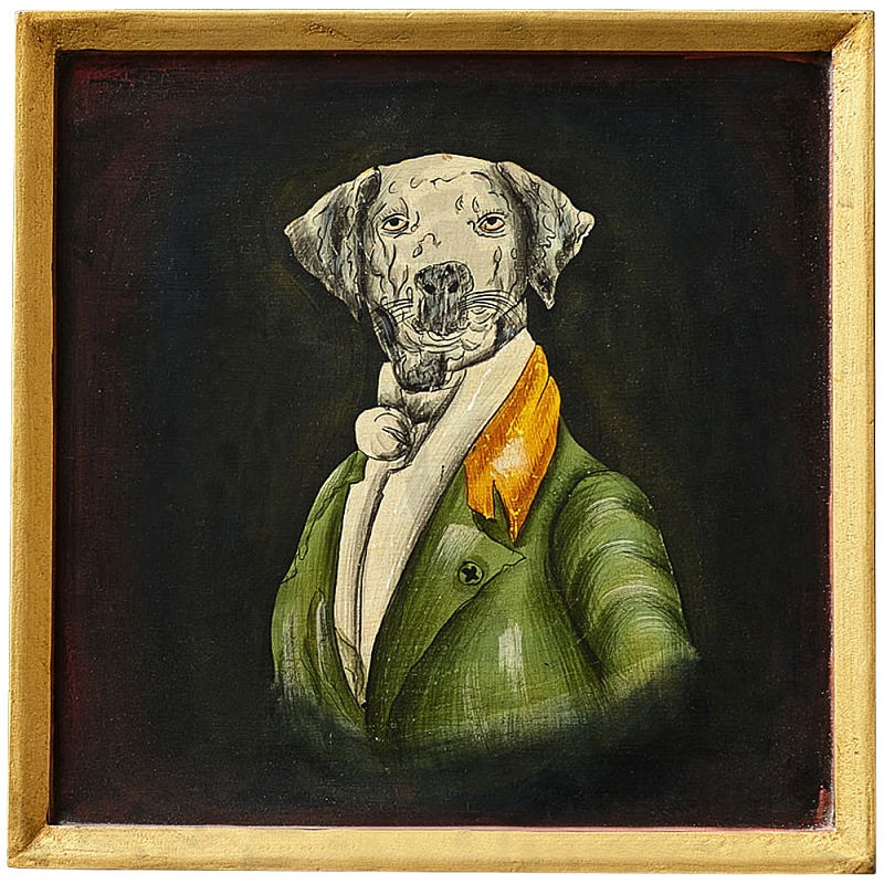 Картина в квадратной раме Chinoiserie Grey Dog Portrait Зеленый Черный Золотой Мульти Картина в квадратной раме Chinoiserie Grey Dog Portrait Зеленый Черный Золотой Мульти в Грозном | Loft Concept