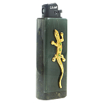 Зажигалка газовая из натурального камня Офиокальцит с декоративной металлической вставкой в виде ящерицы Metal Stone Lighters варинант исполнения - 1 | Loft Concept в Грозном