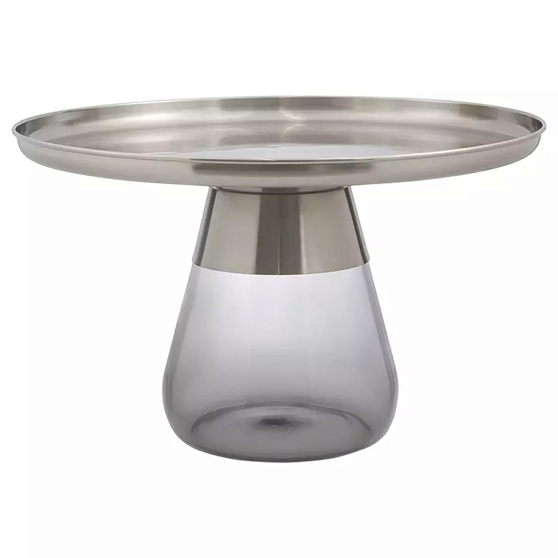 Кофейный столик с основанием из закаленного стекла Classic Round Gray Table Серый Хром Кофейный столик с основанием из закаленного стекла Classic Round Gray Table Серый Хром в Грозном | Loft Concept