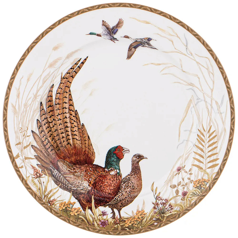 Тарелка закусочная из фарфора с изображением фазанов Hunting Porcelain Collection Белый Коричневый Мульти Тарелка закусочная из фарфора с изображением фазанов Hunting Porcelain Collection Белый Коричневый Мульти в Грозном | Loft Concept