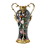 Ваза из фарфора черная с цветочной росписью и бронзовыми элементами Spring Garden варинант исполнения - 1 | Loft Concept в Грозном