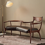 Кушетка с деревянным каркасом и сиденьем из коричневой натуральной кожи Moon Walnut Furniture варинант исполнения - 5 | Loft Concept в Грозном