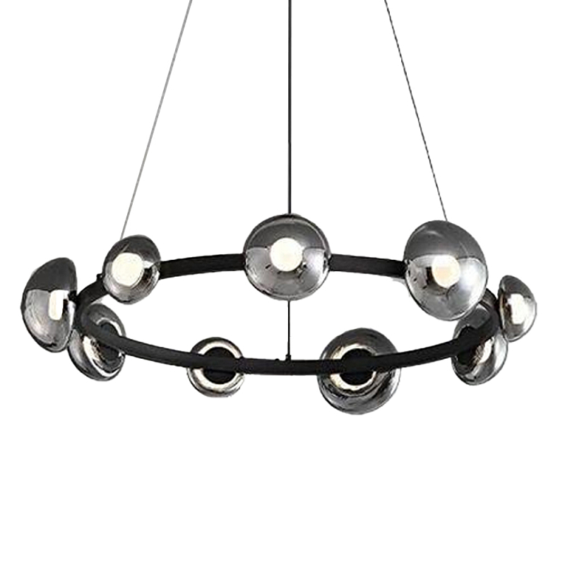 Люстра подвесная светодиодная в форме кольца Gray Ring Chandelier Серый Хром Люстра подвесная светодиодная в форме кольца Gray Ring Chandelier Серый Хром в Грозном | Loft Concept