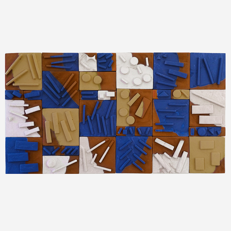 Абстрактное Объемное Панно Megapolis in Bright Colors Синий Терракотовый Оливковый в Грозном | Loft Concept 