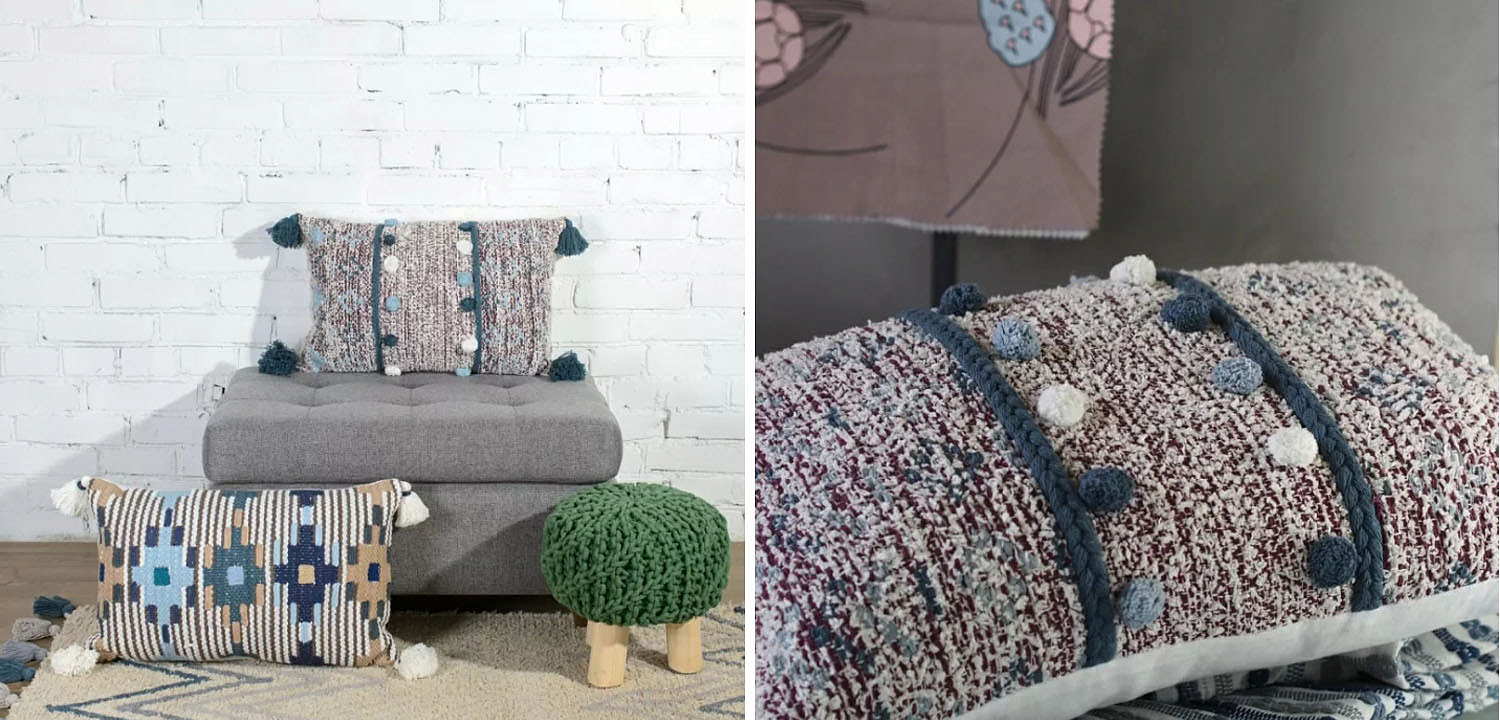 Подушка Lari Blue Ikat с кисточками Подушка Lari Blue Ikat с кисточками - Loft-Concept в Грозном