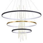 Люстра подвесная с 3-мя круглыми подвесами в черном и золотистом цвете и вертикальными подвесками Ring Horizontal варинант исполнения - 1 | Loft Concept в Грозном