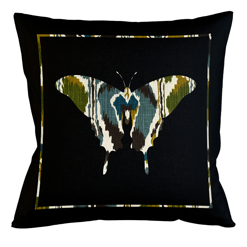 Подушка декоративная бабочка сине-зелёный орнамент Ikat Pattern Серый Бежевый Черный Зеленый Подушка декоративная бабочка сине-зелёный орнамент Ikat Pattern Серый Бежевый Черный Зеленый в Грозном | Loft Concept